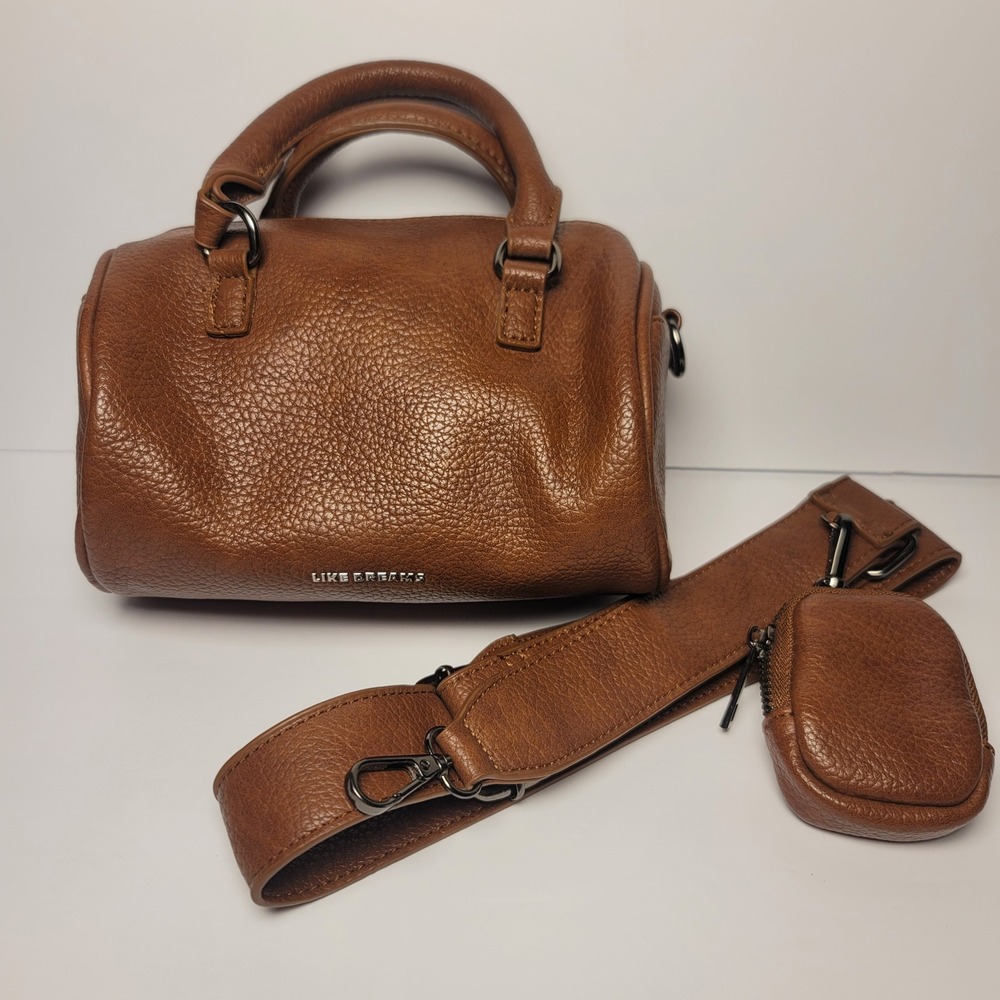 LIKE DREAMS Brown Faux‎ Leather Mini Satchel Crossbody Bag Purse Coin Pouch